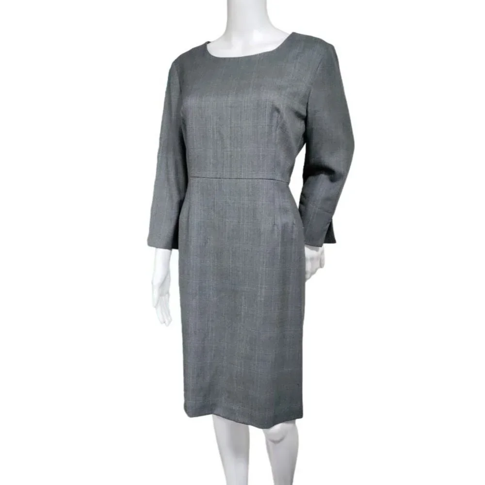 80's Pendleton 100% Wool Black & White Houndstooth Sheath Midi Dress 12 P - Picture 4 of 16